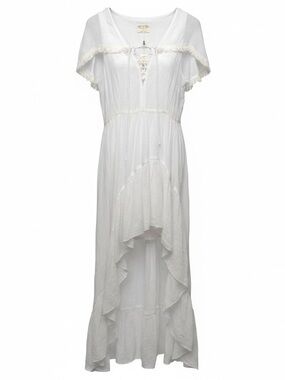 White High-Low Lace-Up Maxi Dress